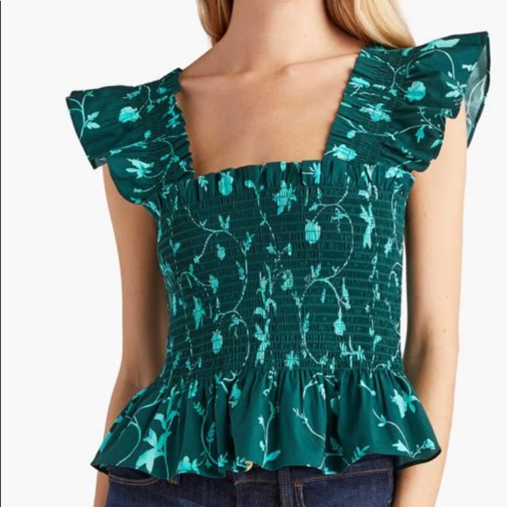 Hill House Home Paz top- M- green botanical- light use